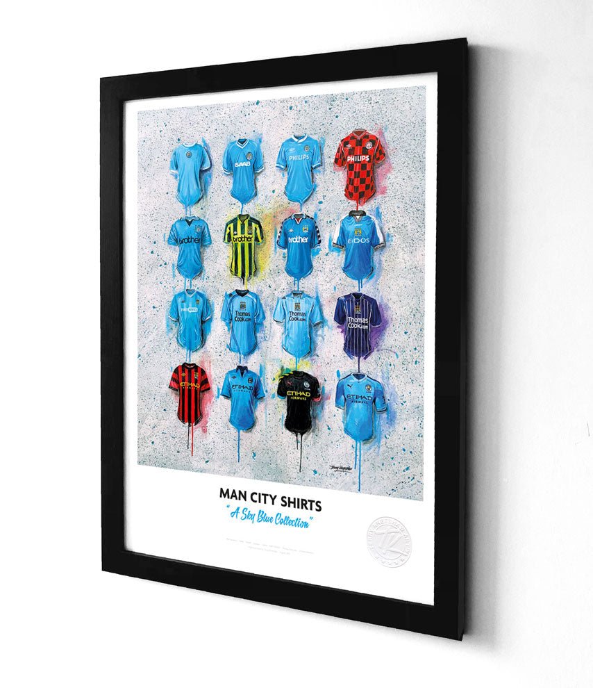 Manchester City A3 Framed Print – Iconic Sky Blues Shirt Wall Art