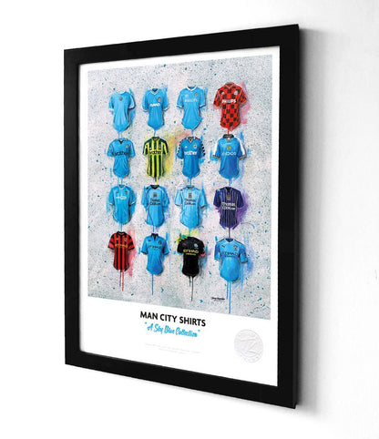 Manchester City A3 Framed Print – Iconic Sky Blues Shirt Wall Art