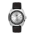 Montre avec cadran argenté, bracelet noir et rouge