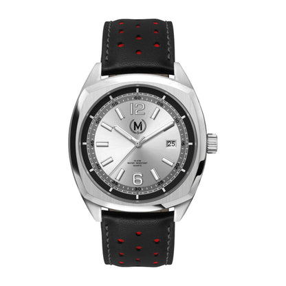 Silver Dial Driver, Black And Red Strap - SJR London Timepiece