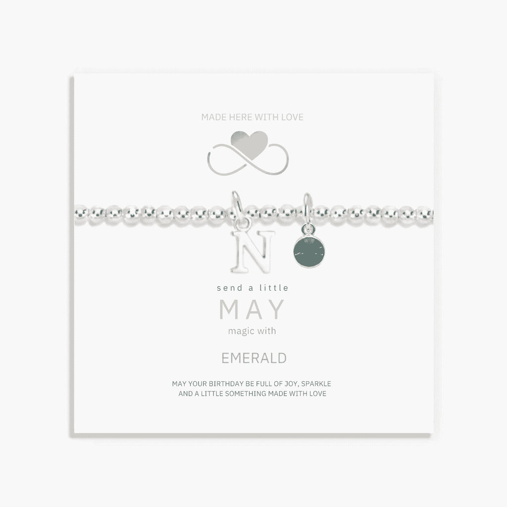 Personalised May Birthday Initial Letter & Birthstone Bracelet
