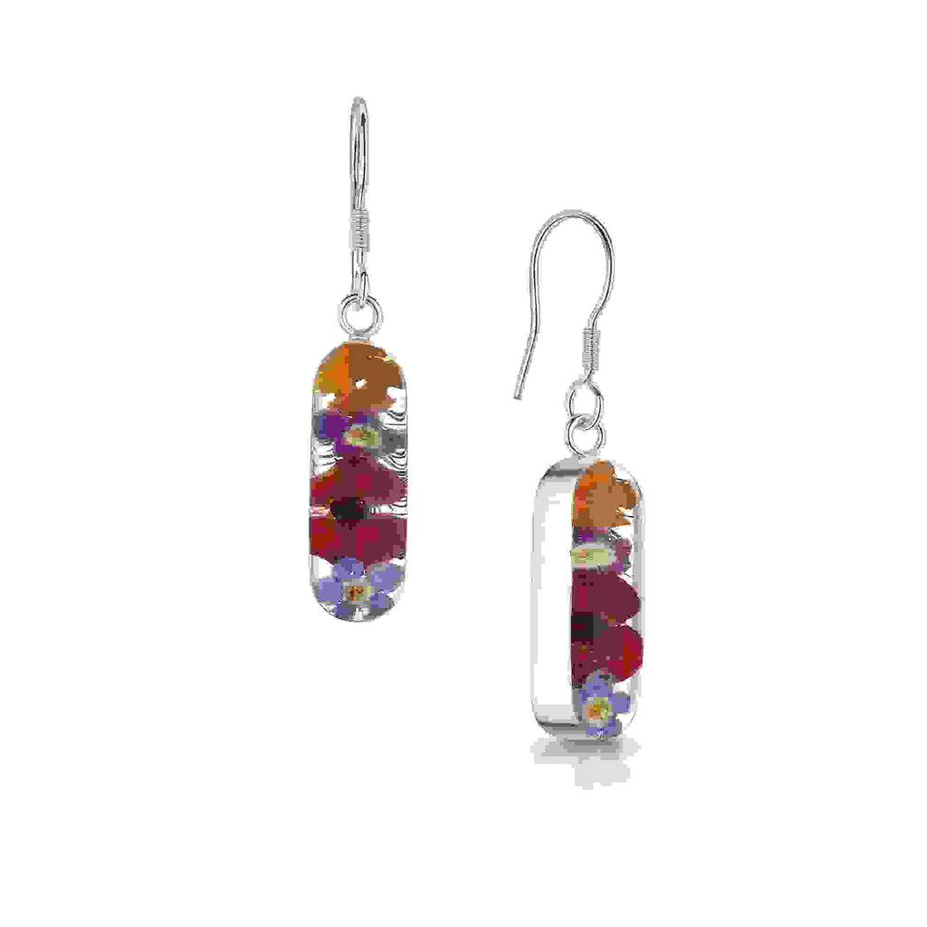 Mixed Flower & Poppy Vertical Bar Drop Earrings