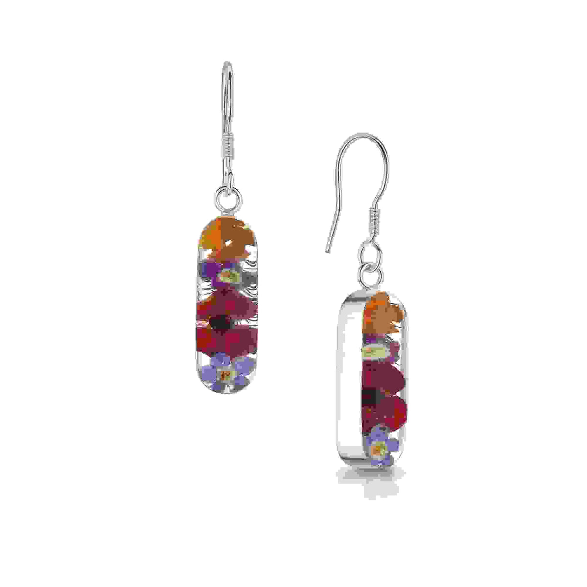 Mixed Flower & Poppy Vertical Bar Drop Earrings