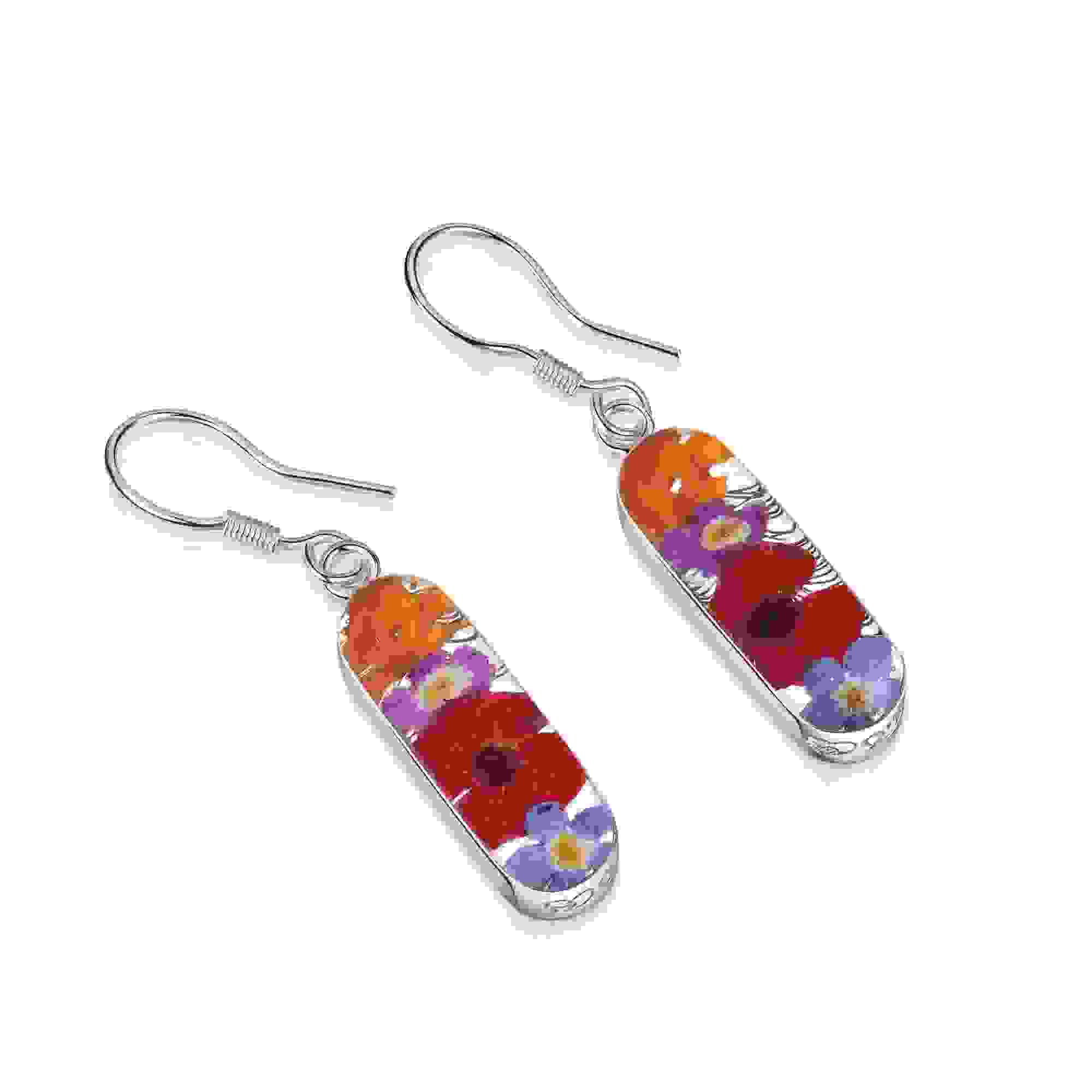 Mixed Flower & Poppy Vertical Bar Drop Earrings