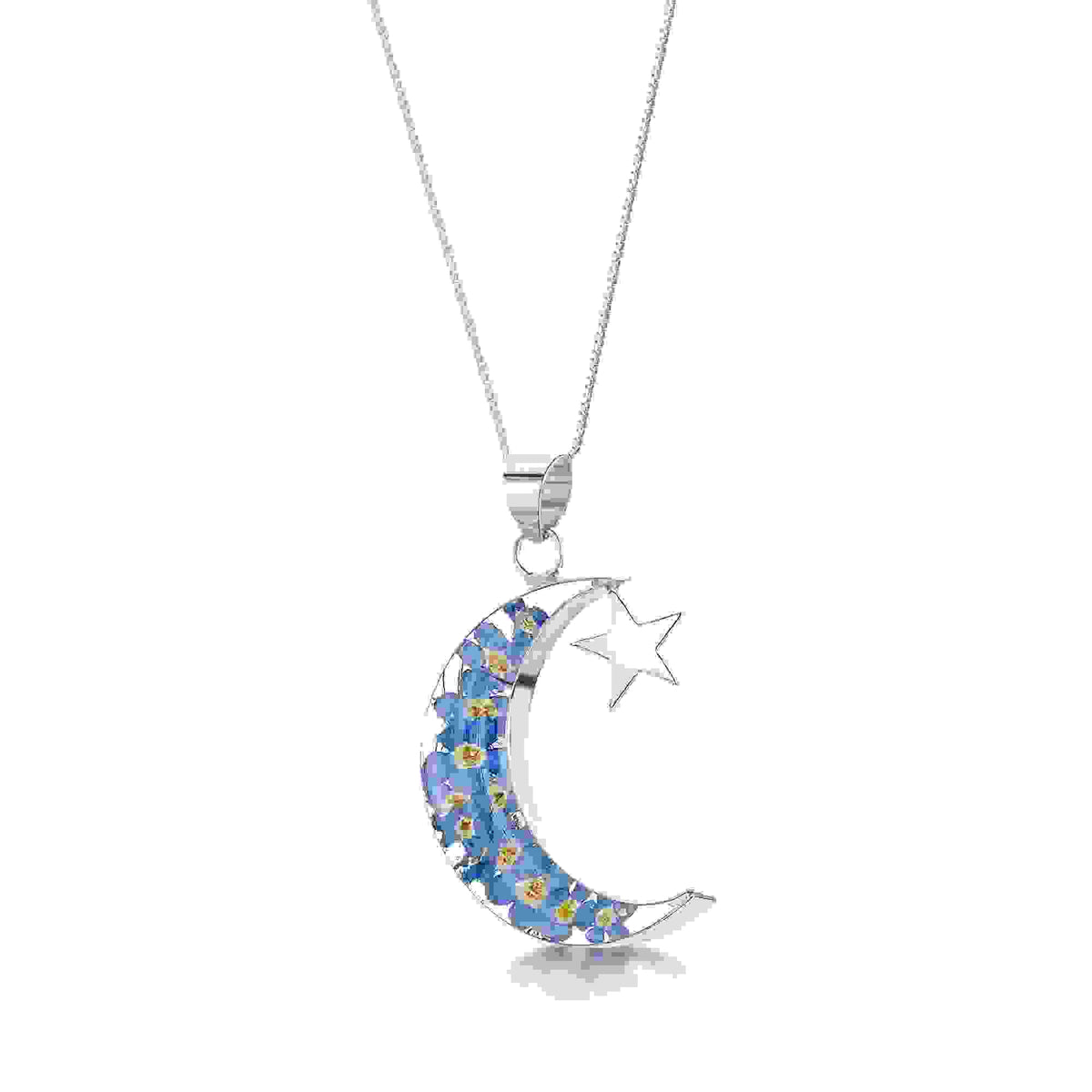 Forget-Me-Not Moon & Star Pendant Necklace