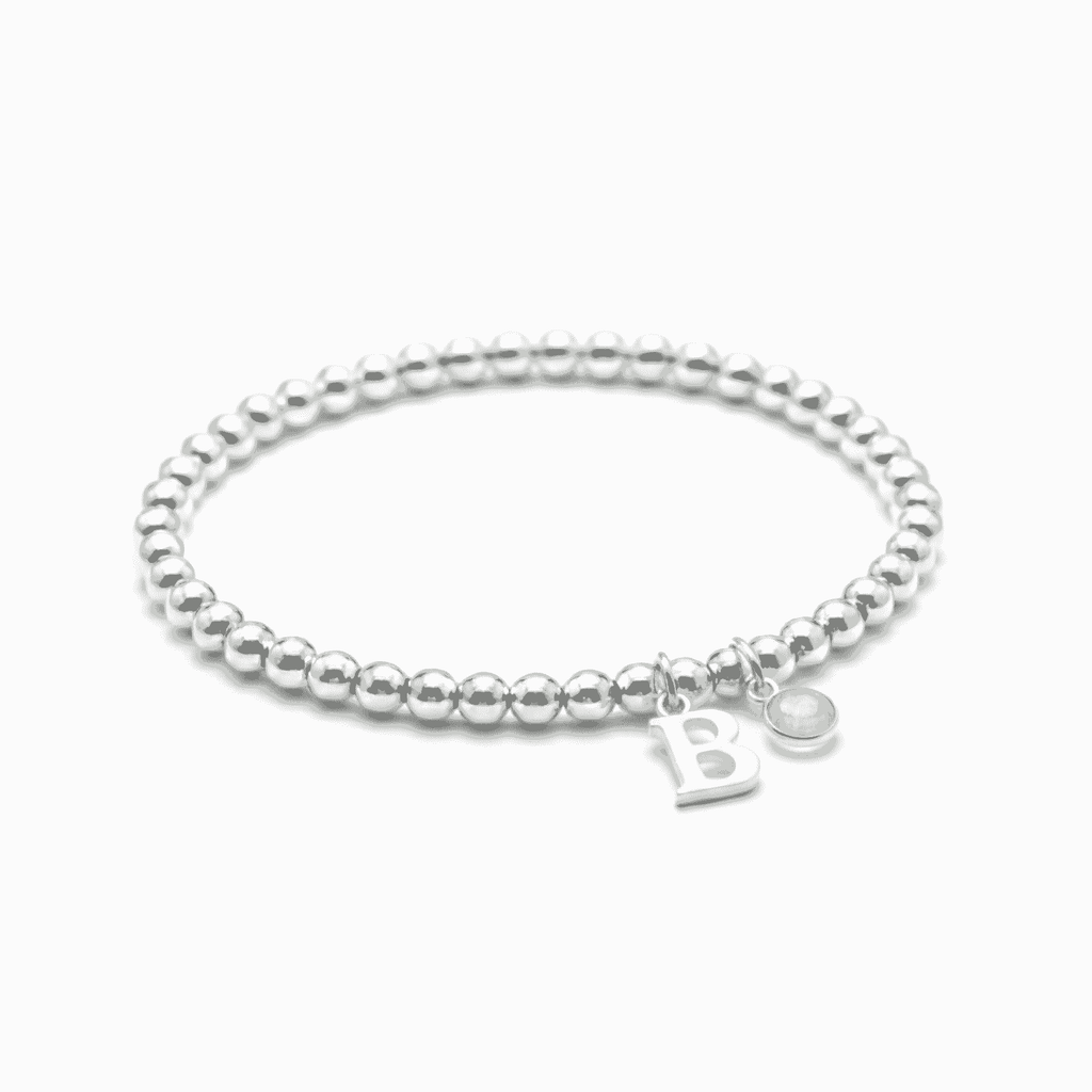 Personalised June Birthstone, Initial Letter & Moonstone Charm Bracelet