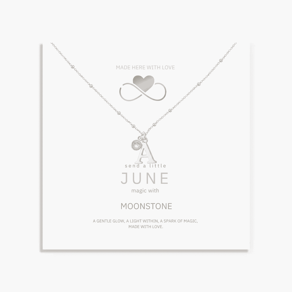 June Birthstone Necklace with Initial Charm – Moonstone Gift for Her