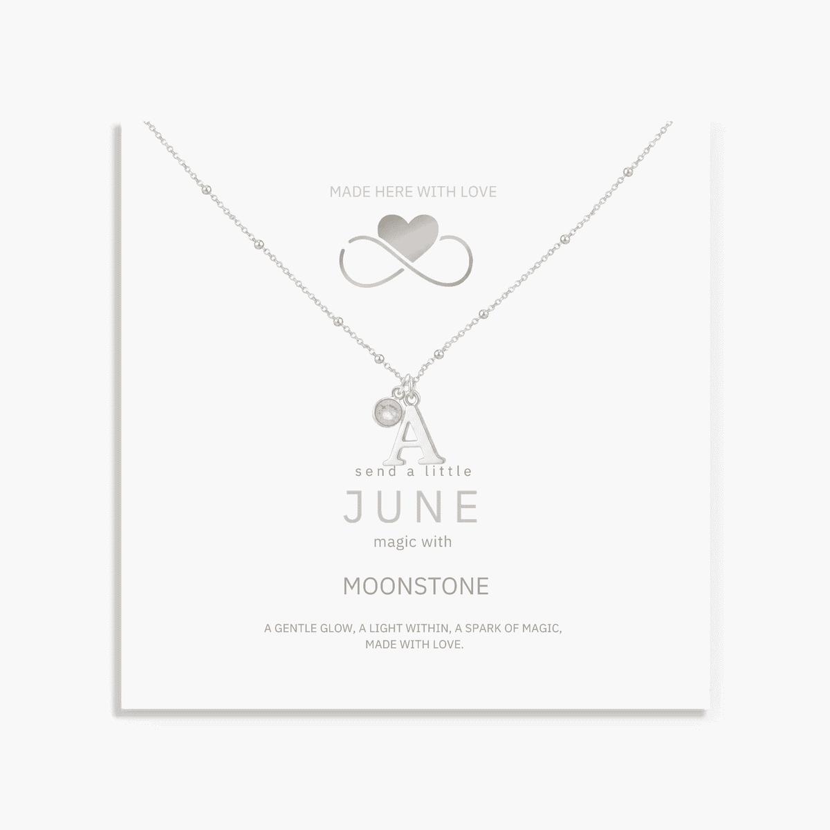 June Birthstone Necklace with Initial Charm – Moonstone Gift for Her