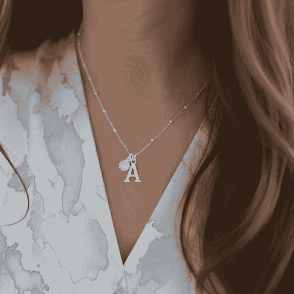 June Birthstone Necklace with Initial Charm – Moonstone Gift for Her