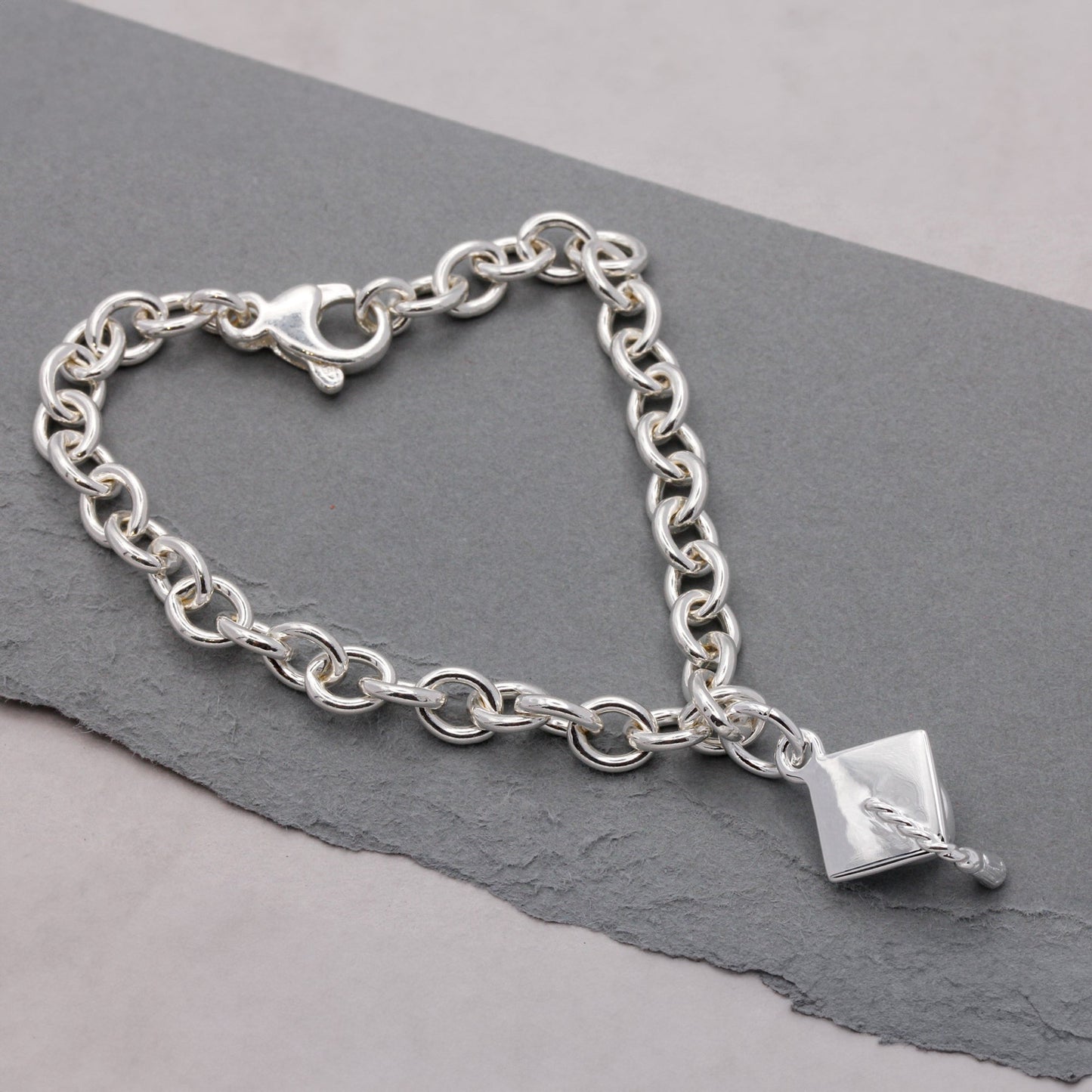 Mortar Board Personalised Silver Charm Bracelet
