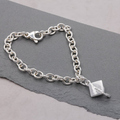 Mortar Board Personalised Silver Charm Bracelet