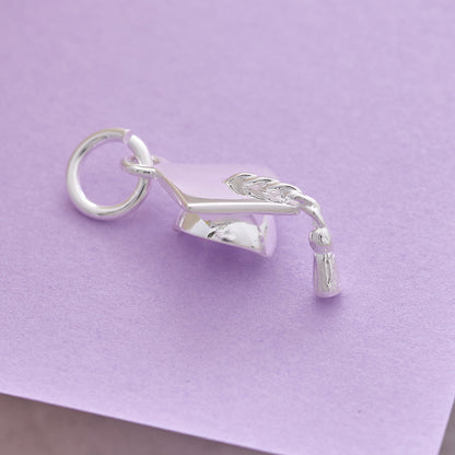Mortar Board Graduation Cap Personalised Silver Charm