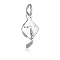 Mortar Board Graduation Cap Personalised Silver Charm