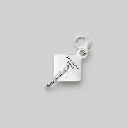 Mortar Board Graduation Cap Personalised Silver Charm