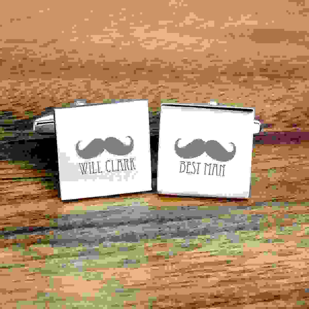 Personalised Silver Moustache Cufflinks