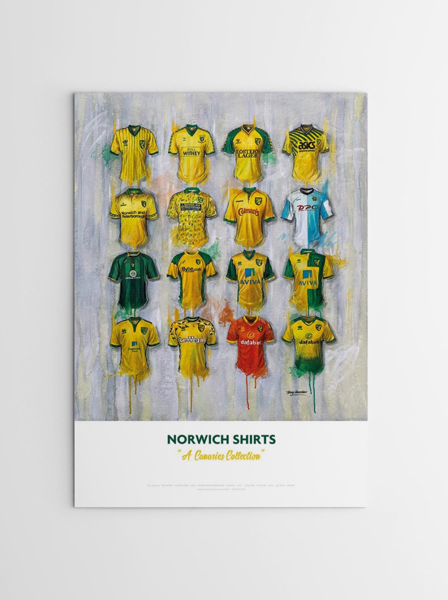 Norwich FC Shirts - A2 Signed Limited Edition Prints