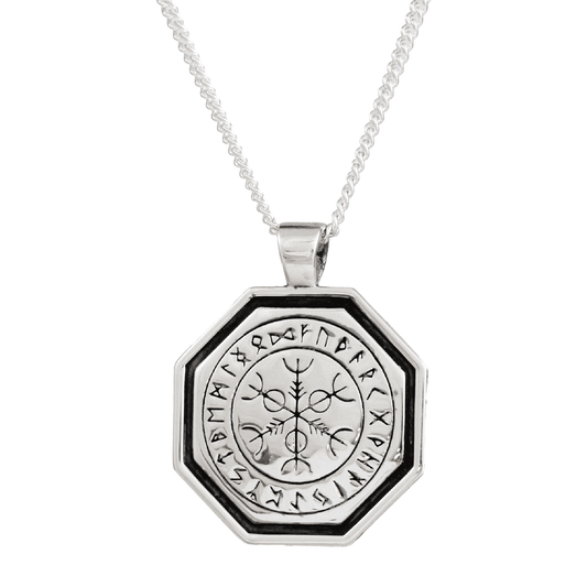 Octagon Vegvisir Viking Rune Personalised Silver Necklace