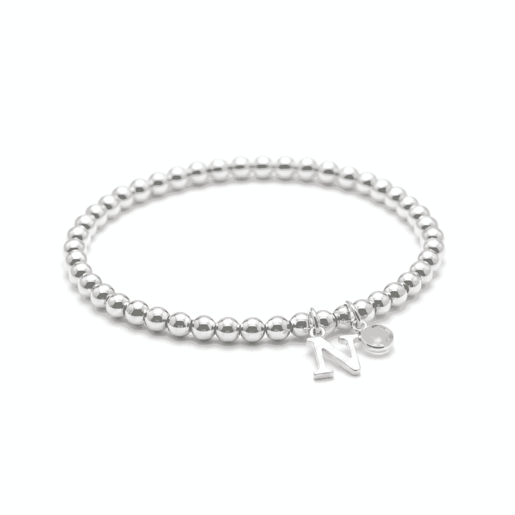 Initial & October Birthstone Bracelet | Personalised Stretch Bead Bracelet