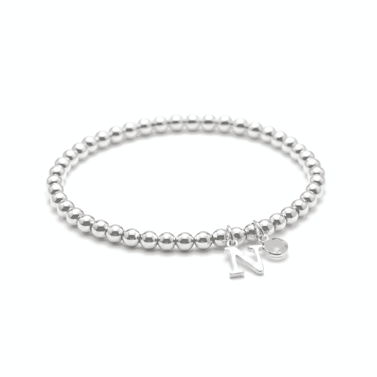 Initial & October Birthstone Bracelet | Personalised Stretch Bead Bracelet