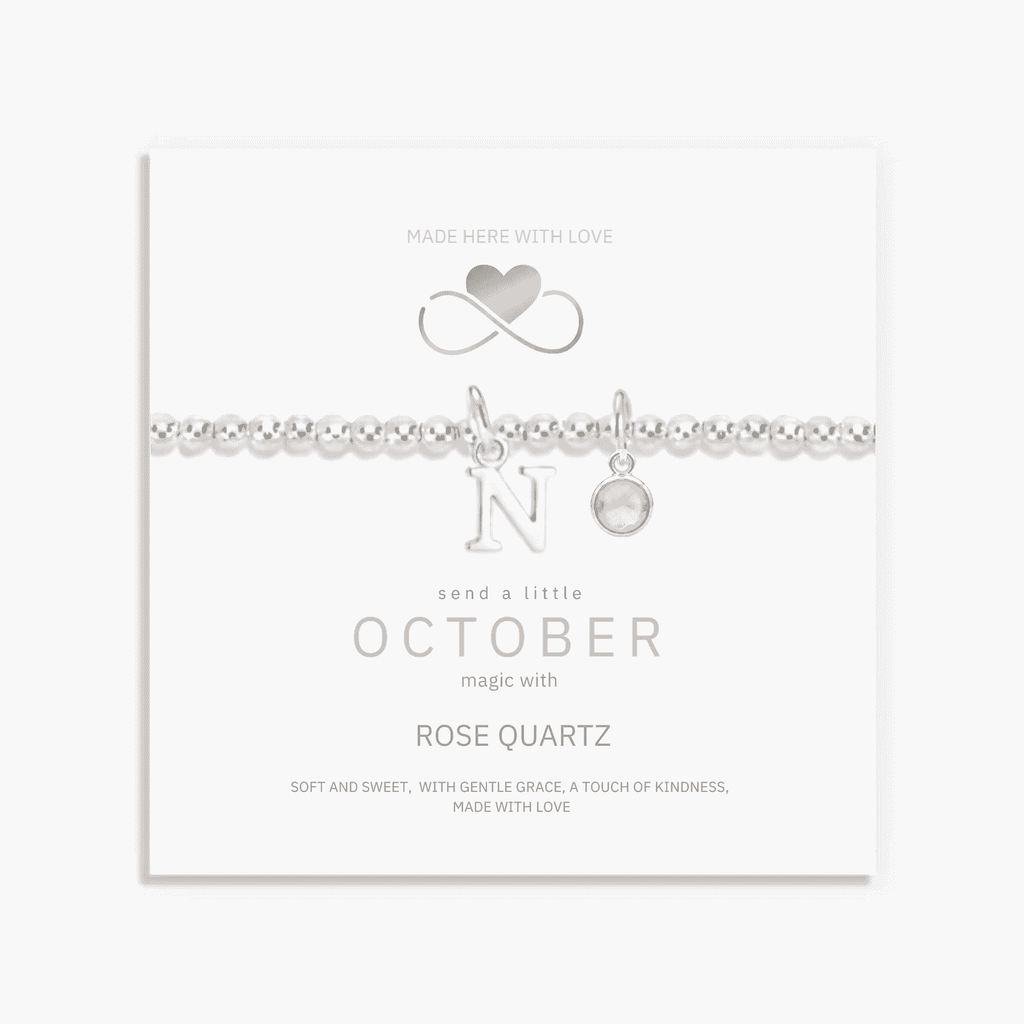 Initial & October Birthstone Bracelet | Personalised Stretch Bead Bracelet