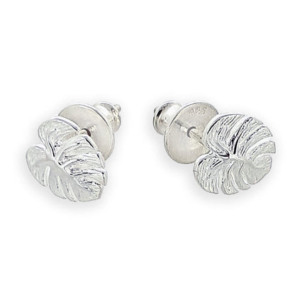 Monstera Palm Leaf Silver Stud Earrings