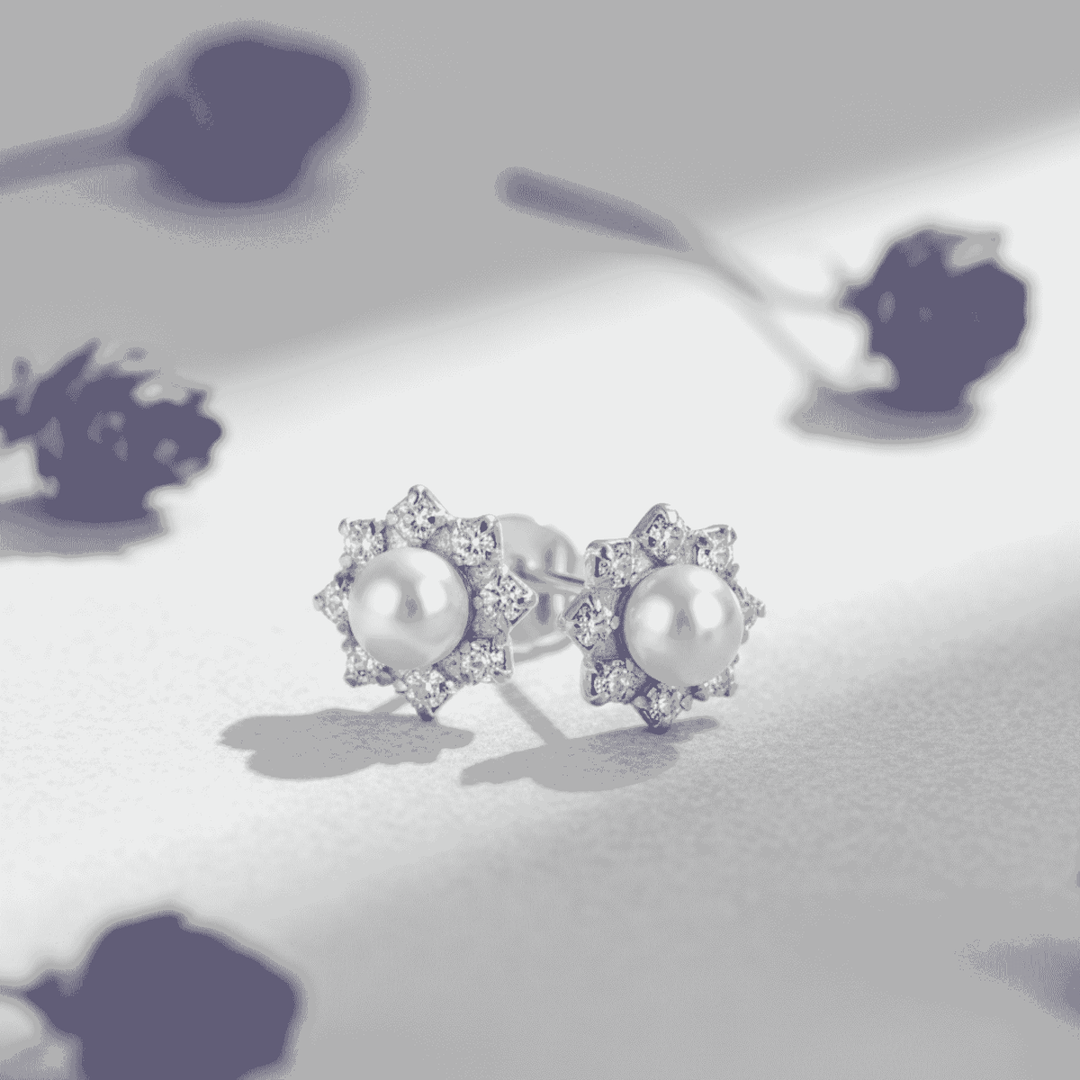 Sterling Silver Pearl & CZ Stud Earrings