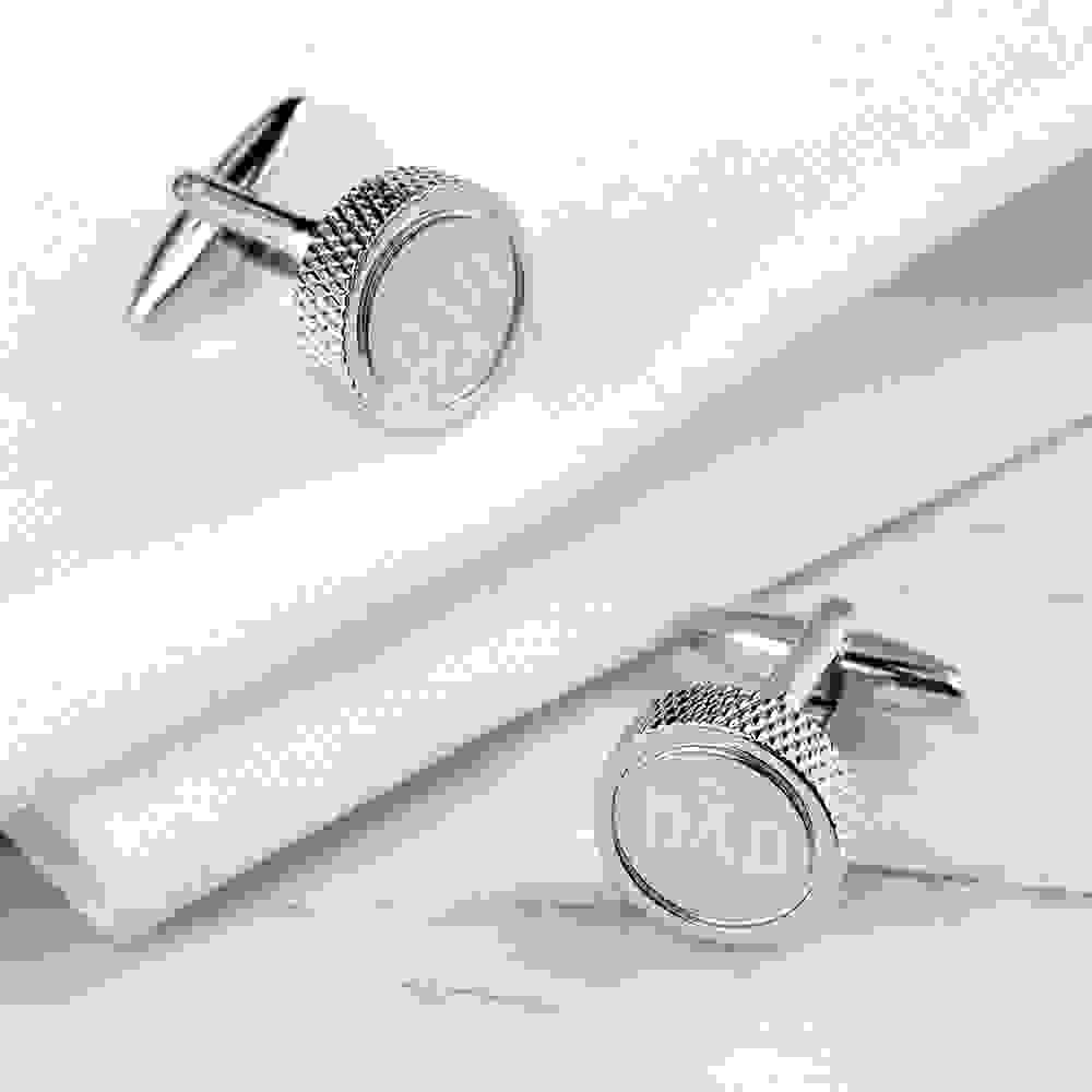 Personalised Round Rhodium Plated Cufflinks