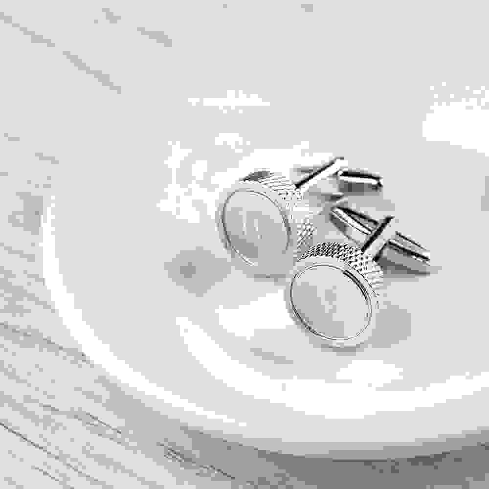Personalised Round Rhodium Plated Cufflinks
