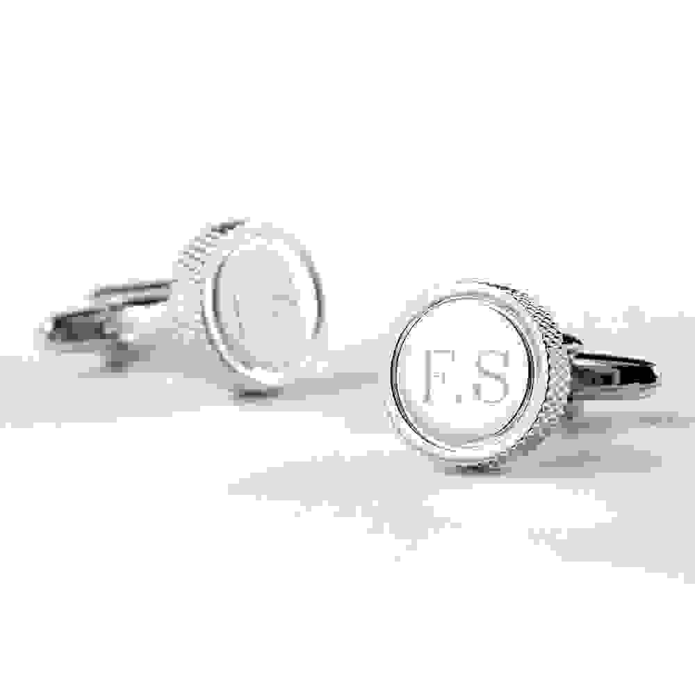 Personalised Round Rhodium Plated Cufflinks