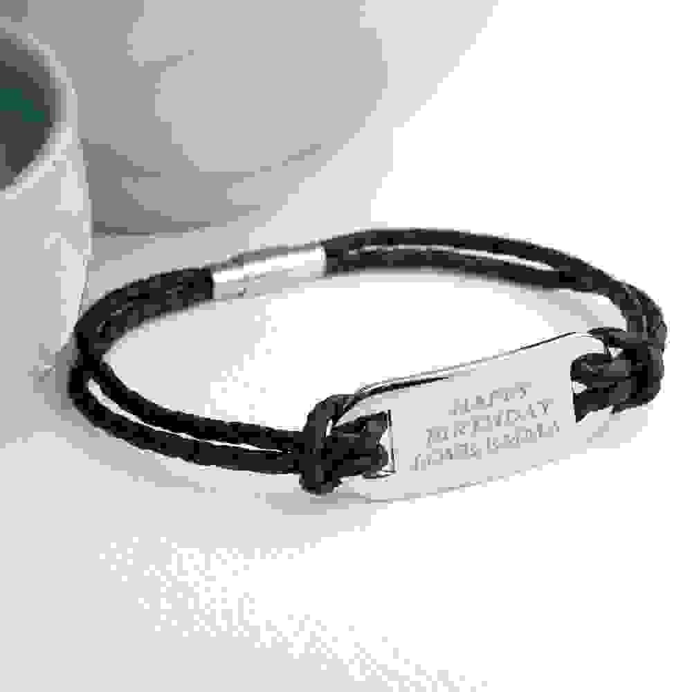 Personalised Men's Statement Leather Bracelet in Black