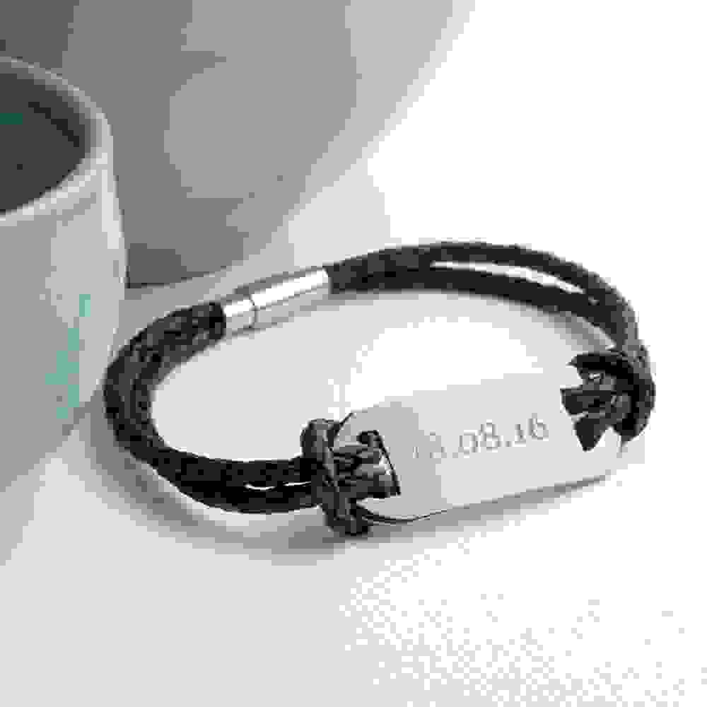 Personalised Men's Statement Leather Bracelet In Navy