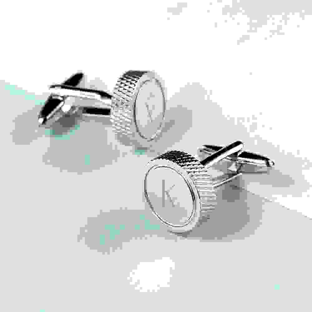 Personalised Round Rhodium Plated Cufflinks