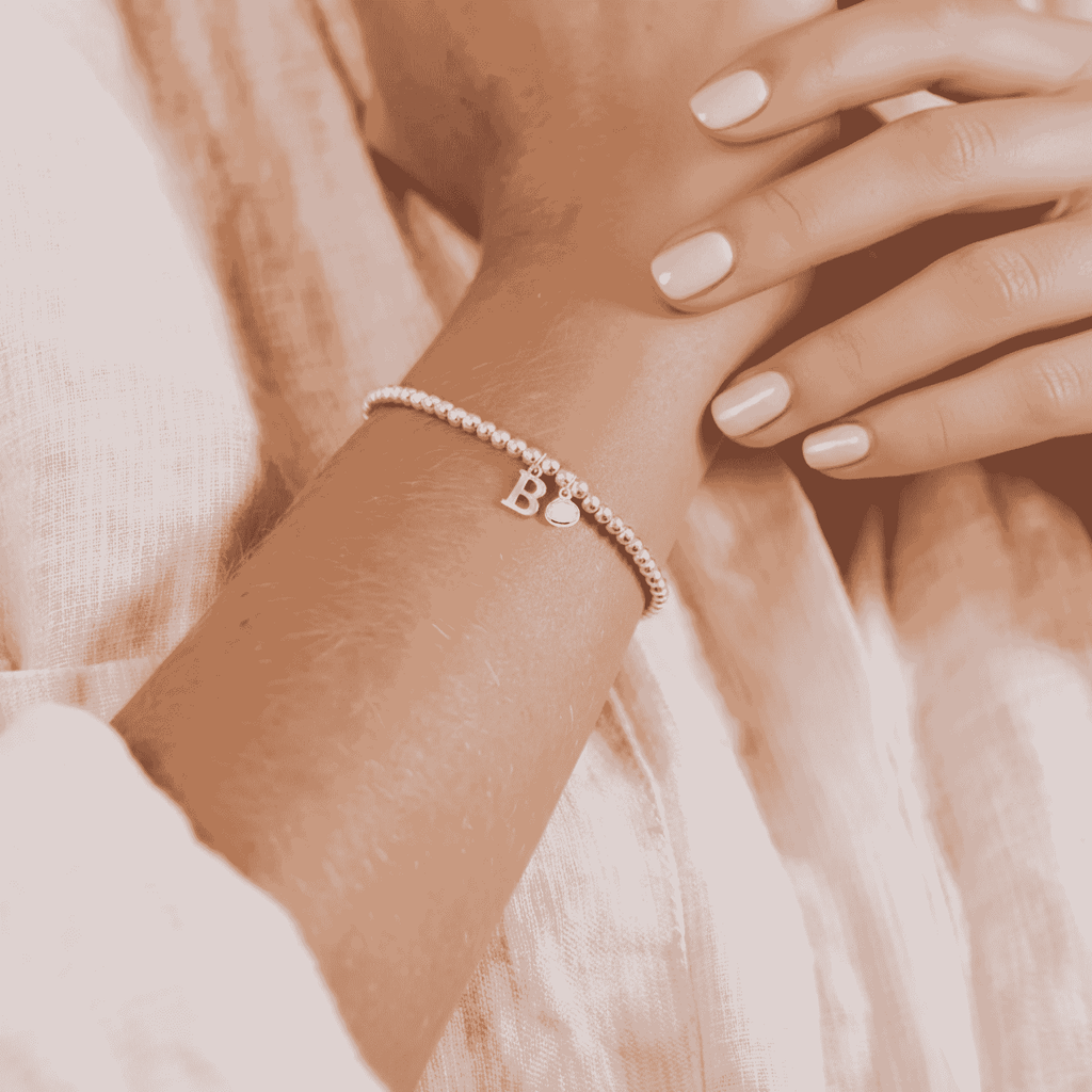 Personalised June Birthstone, Initial Letter & Moonstone Charm Bracelet