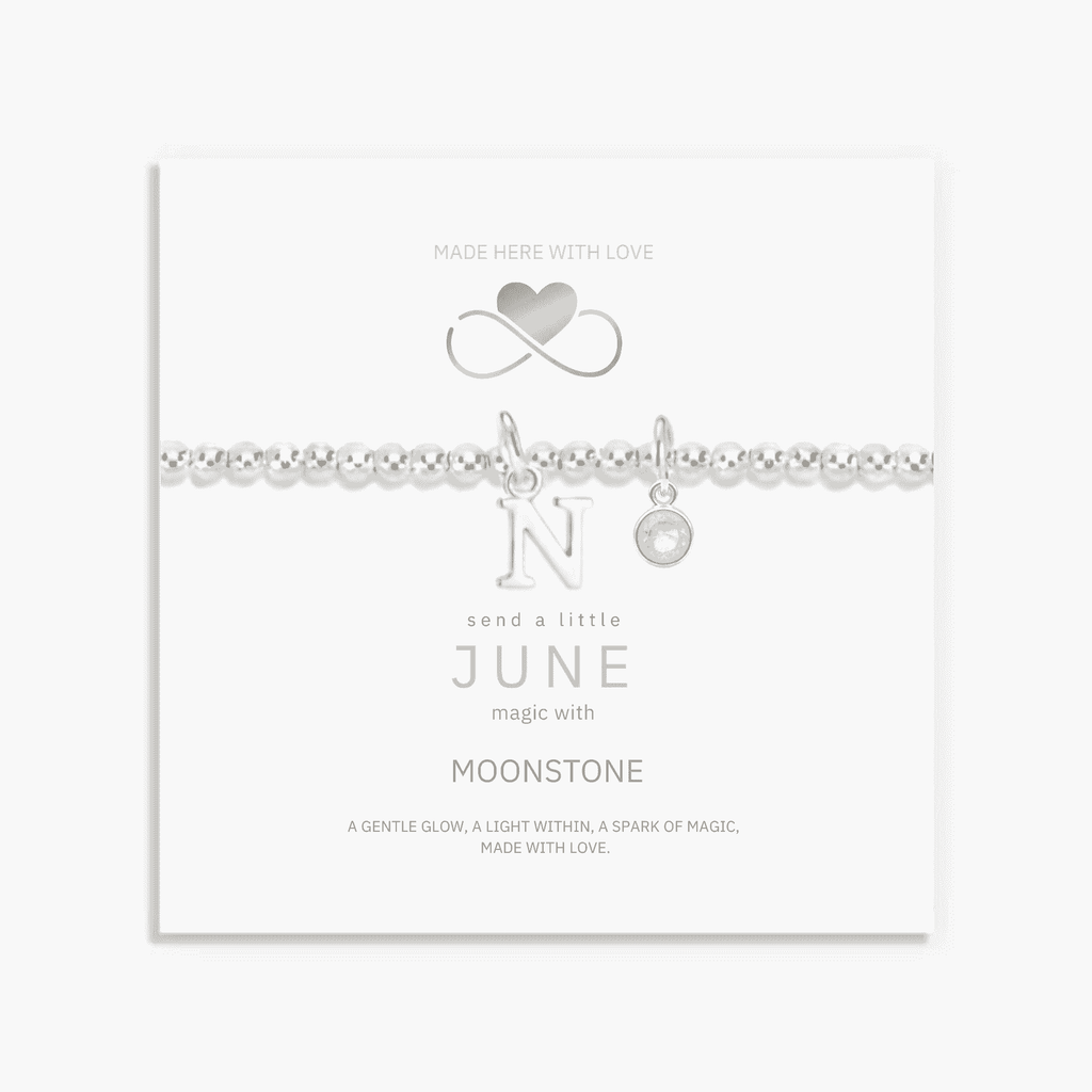 Personalised June Birthstone, Initial Letter & Moonstone Charm Bracelet