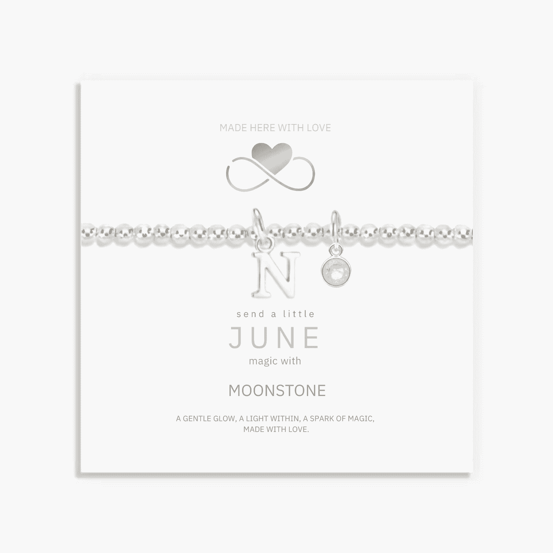 Personalised June Birthstone, Initial Letter & Moonstone Charm Bracelet