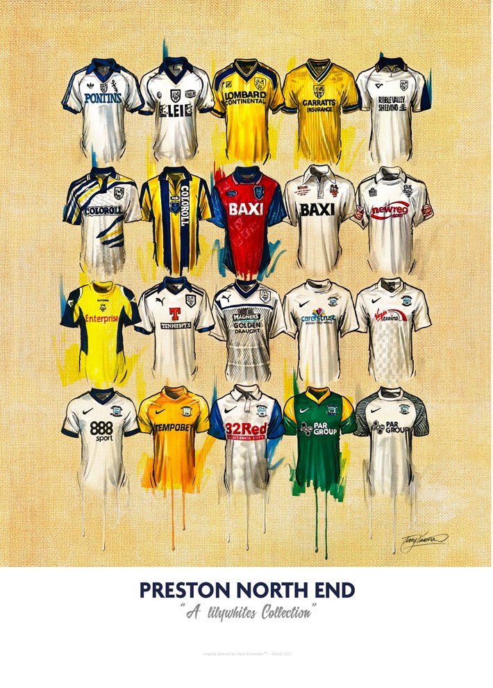 Preston North End FC Shirts - A2 Signed Limited Edition Prints