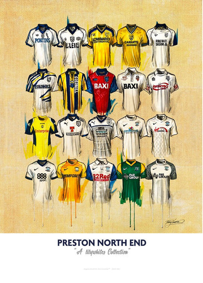 Preston North End FC Shirts - A2 Signed Limited Edition Prints