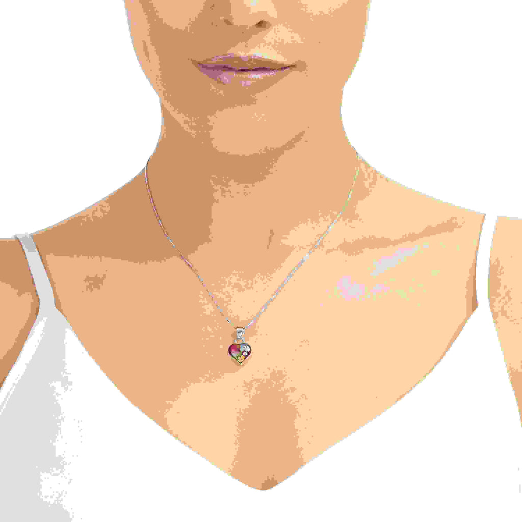 Mixed Flower Heart Pendant Necklace