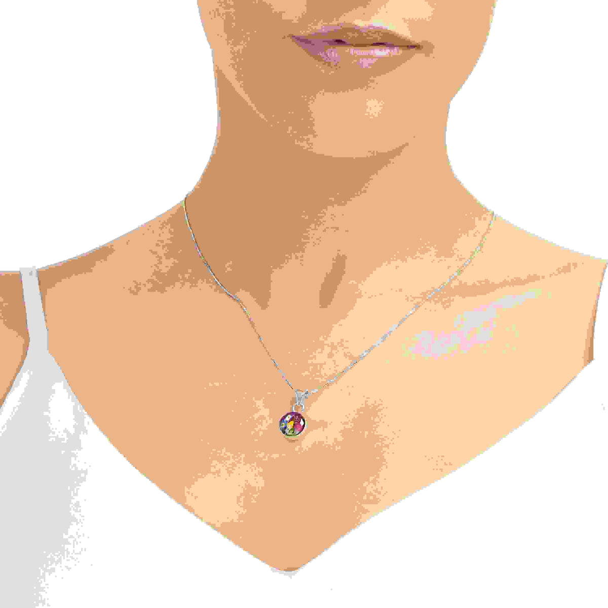 Mixed Flower Round Pendant Necklace