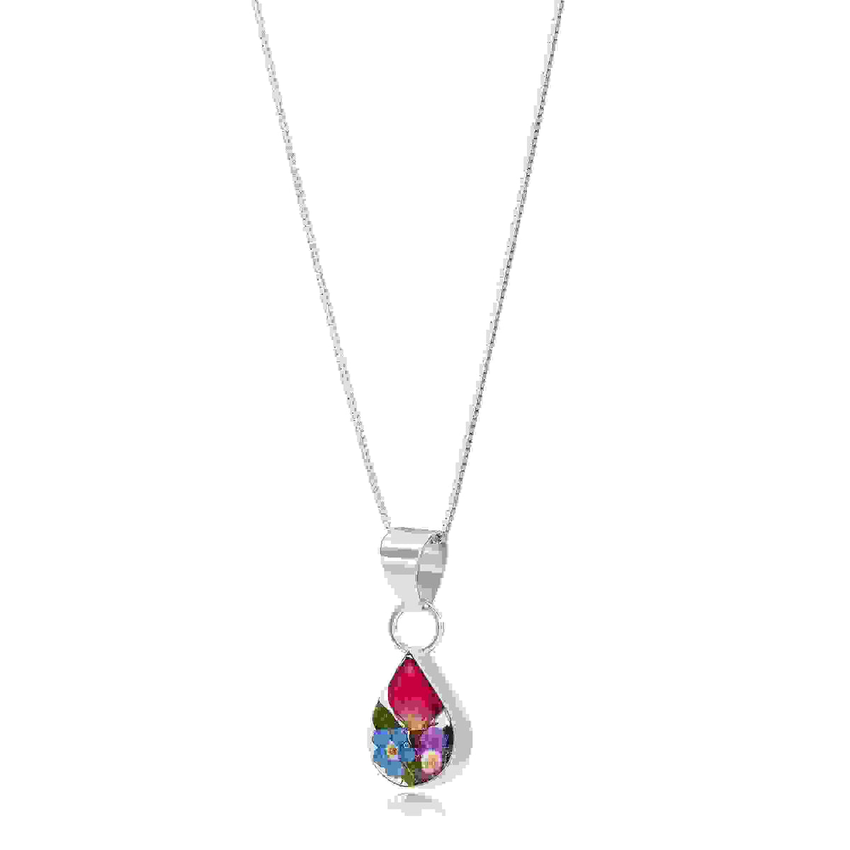 Mixed Flower Teardrop Pendant Necklace