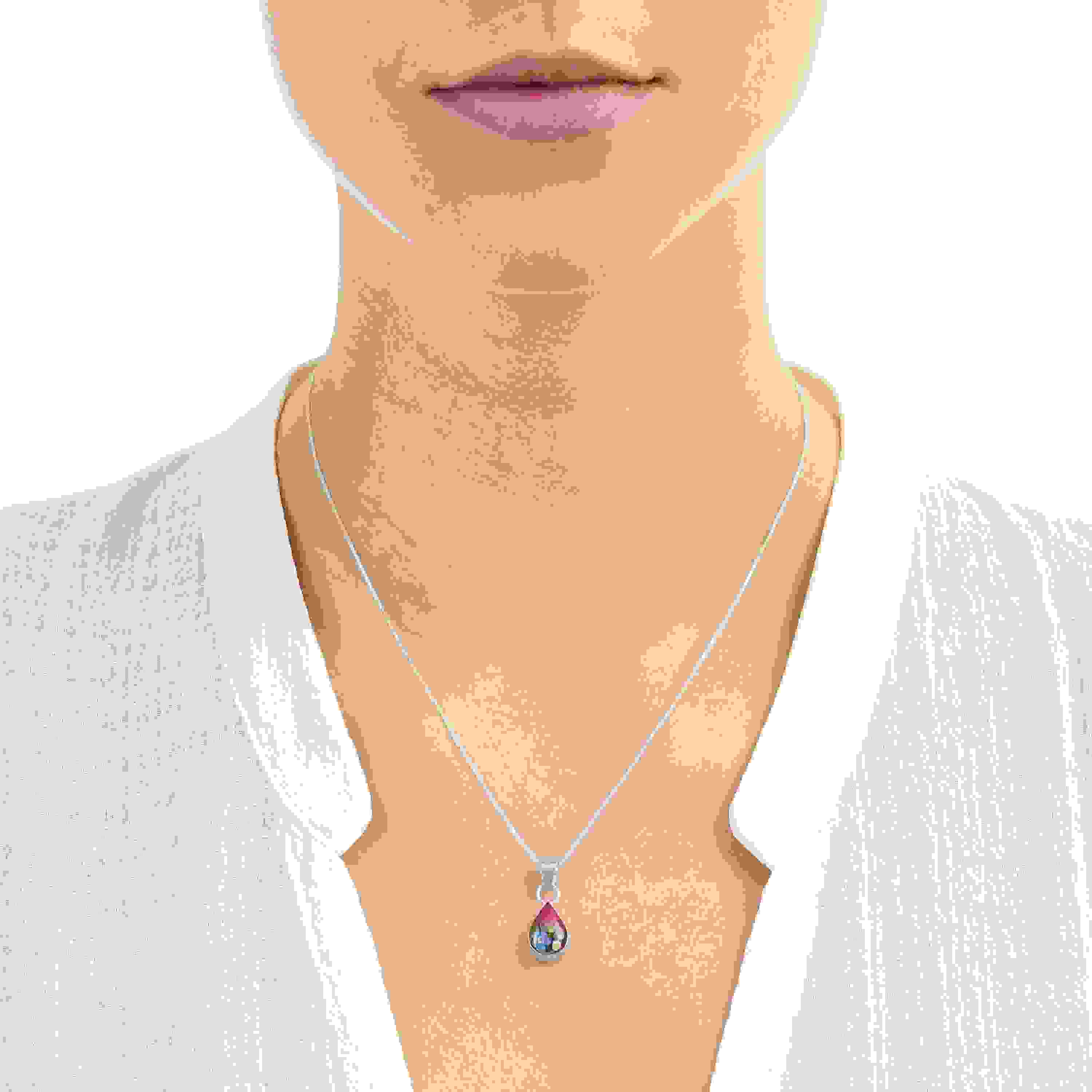 Mixed Flower Teardrop Pendant Necklace
