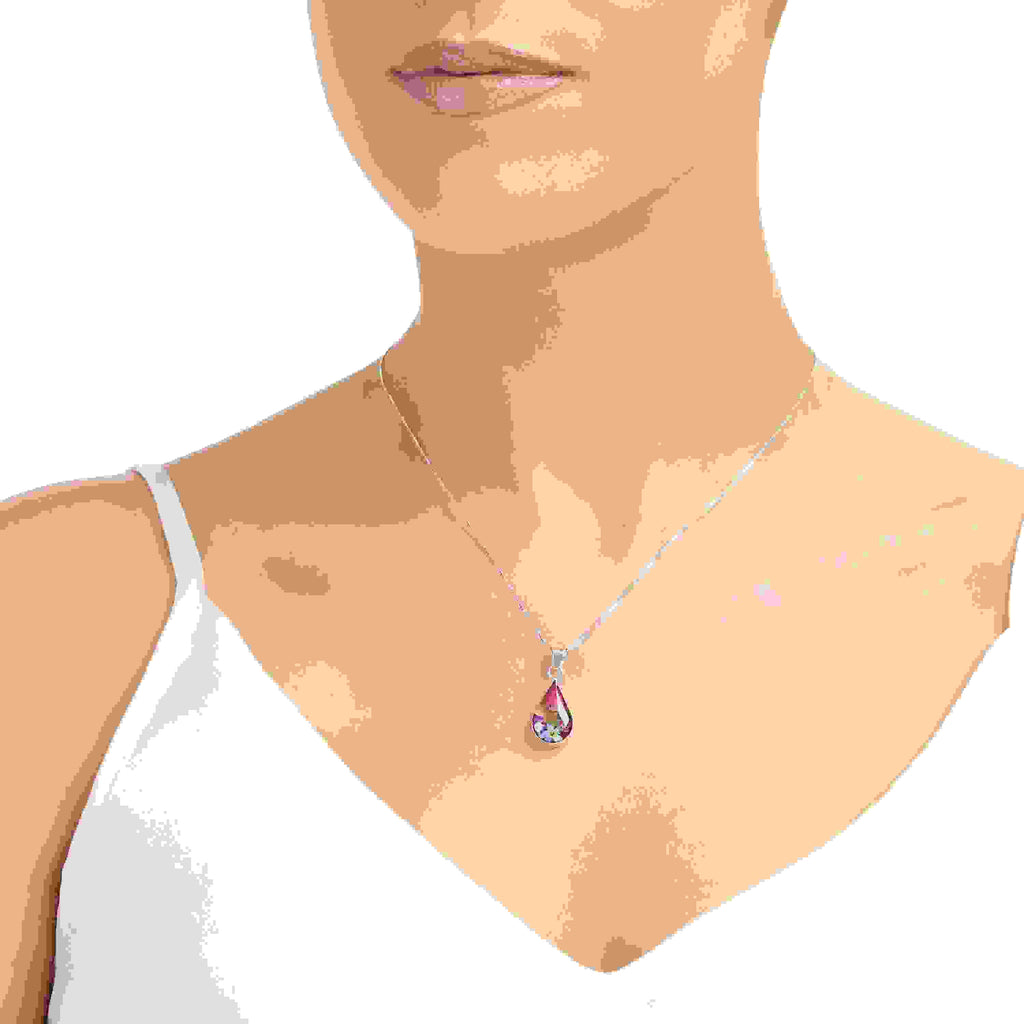 Mixed Flower Teardrop Pendant Necklace