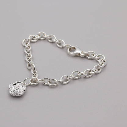 Rose Flower Personalised  Silver Charm