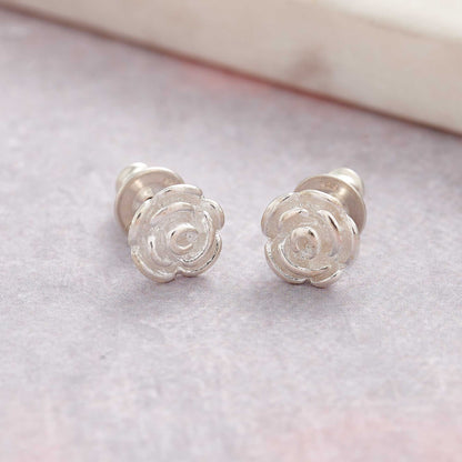 Rose Flower Silver Stud Earrings