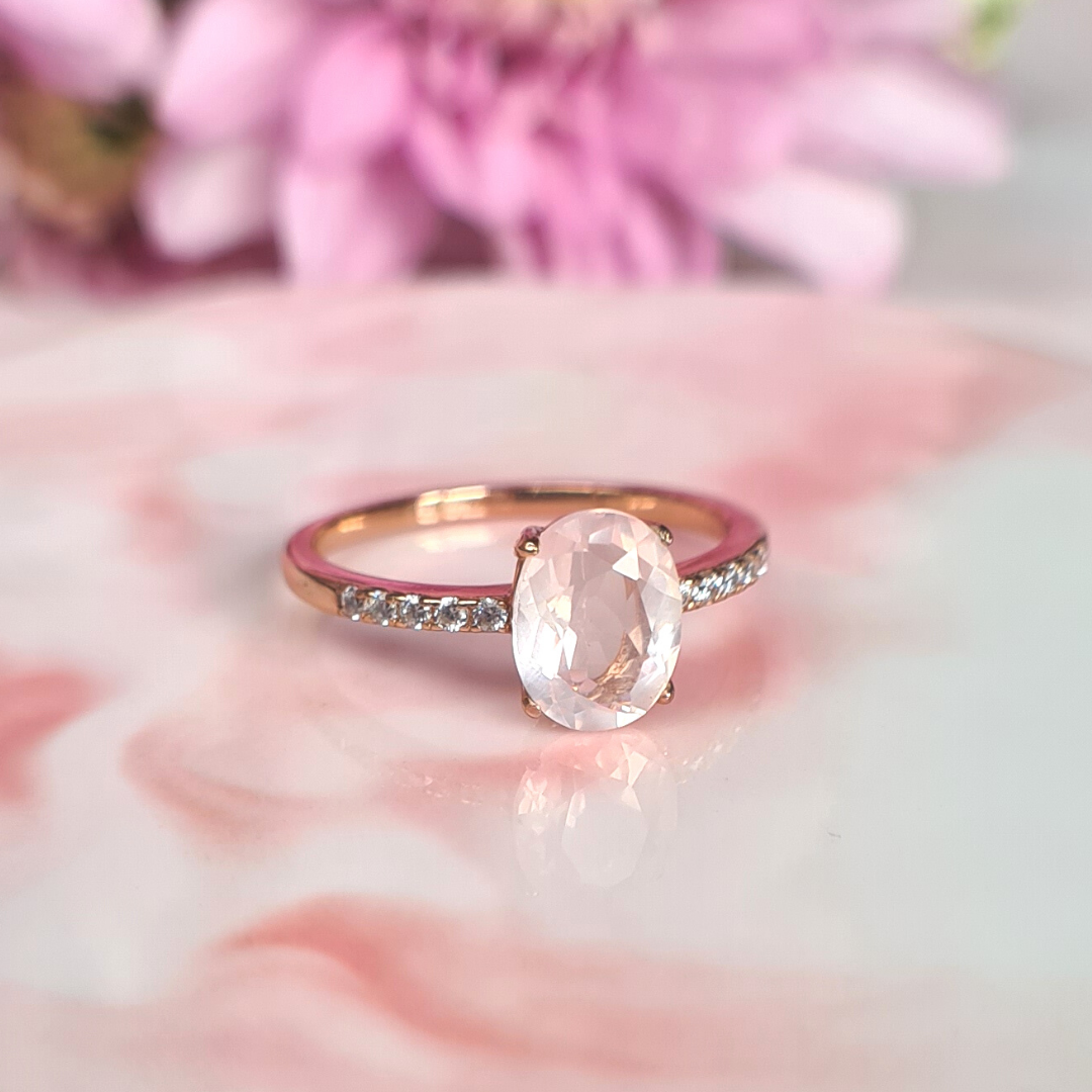 Rose Quartz Ring in Rose Gold Vermeil - SJR London Timepiece