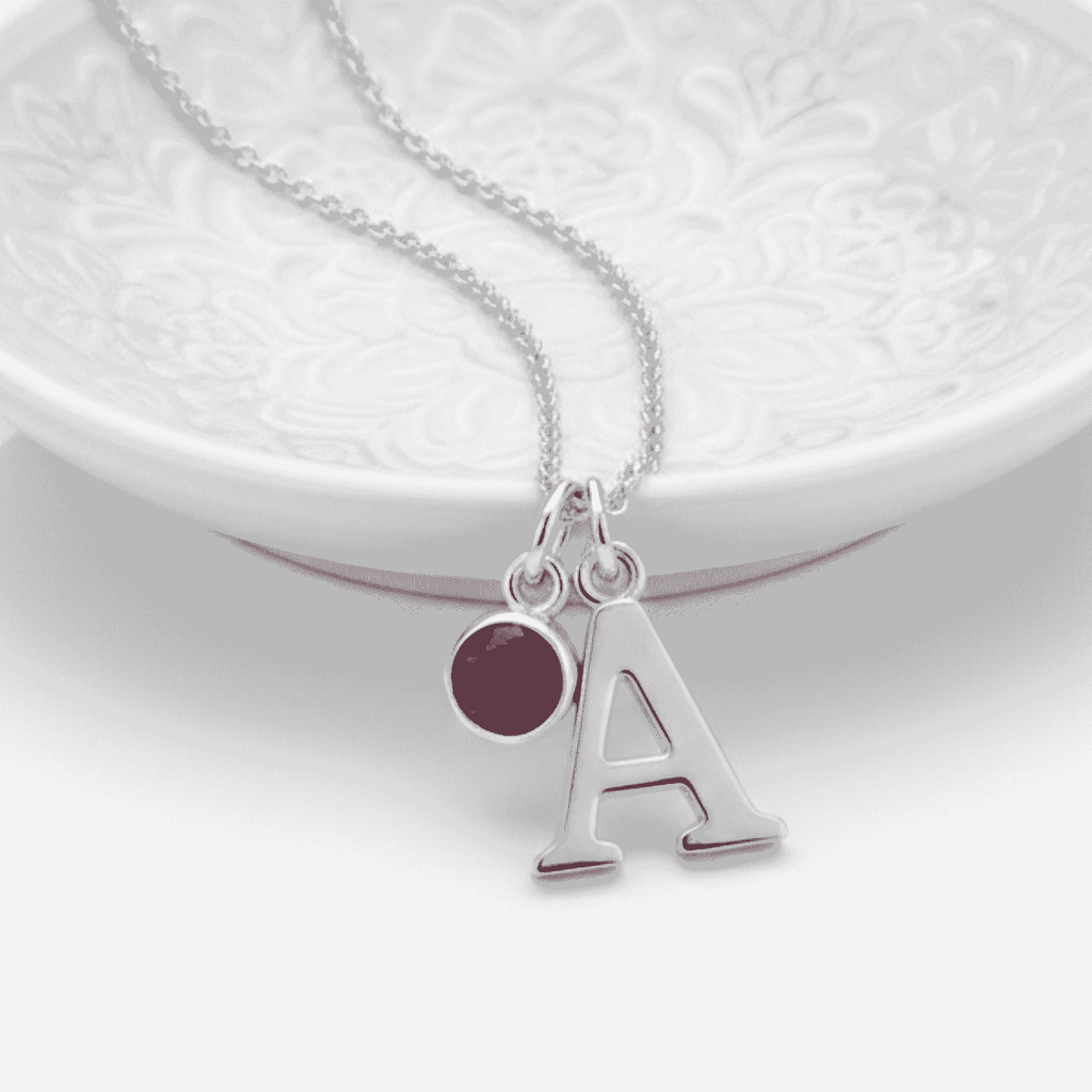 July Birthstone Necklace with Initial Charm | Personalised Ruby Gift f