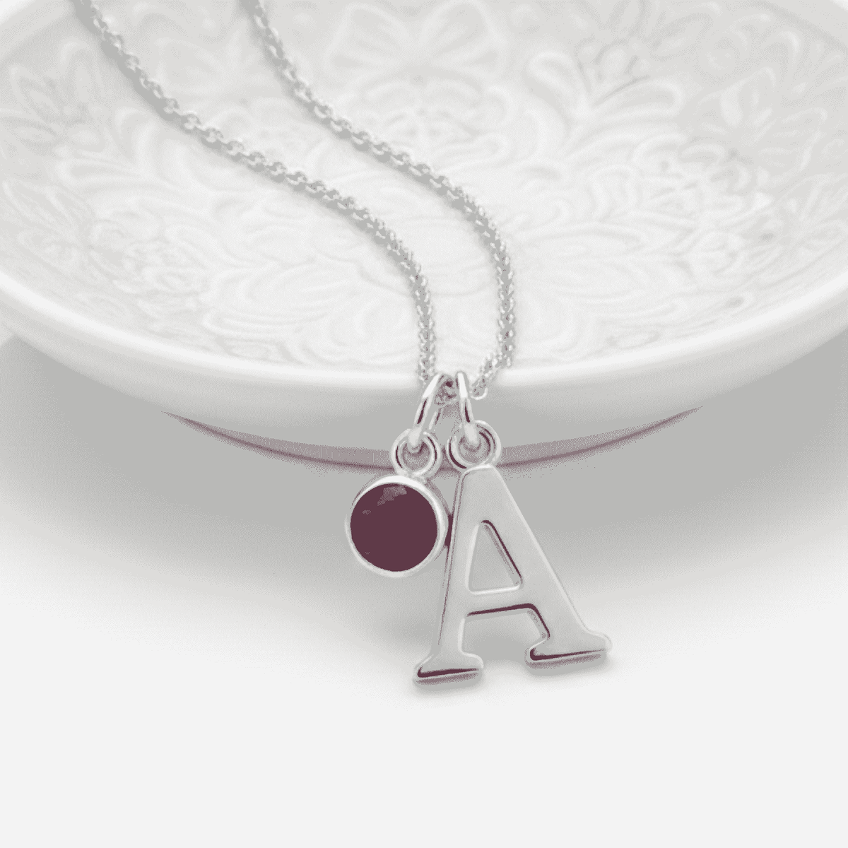 July Birthstone Necklace with Initial Charm | Personalised Ruby Gift f