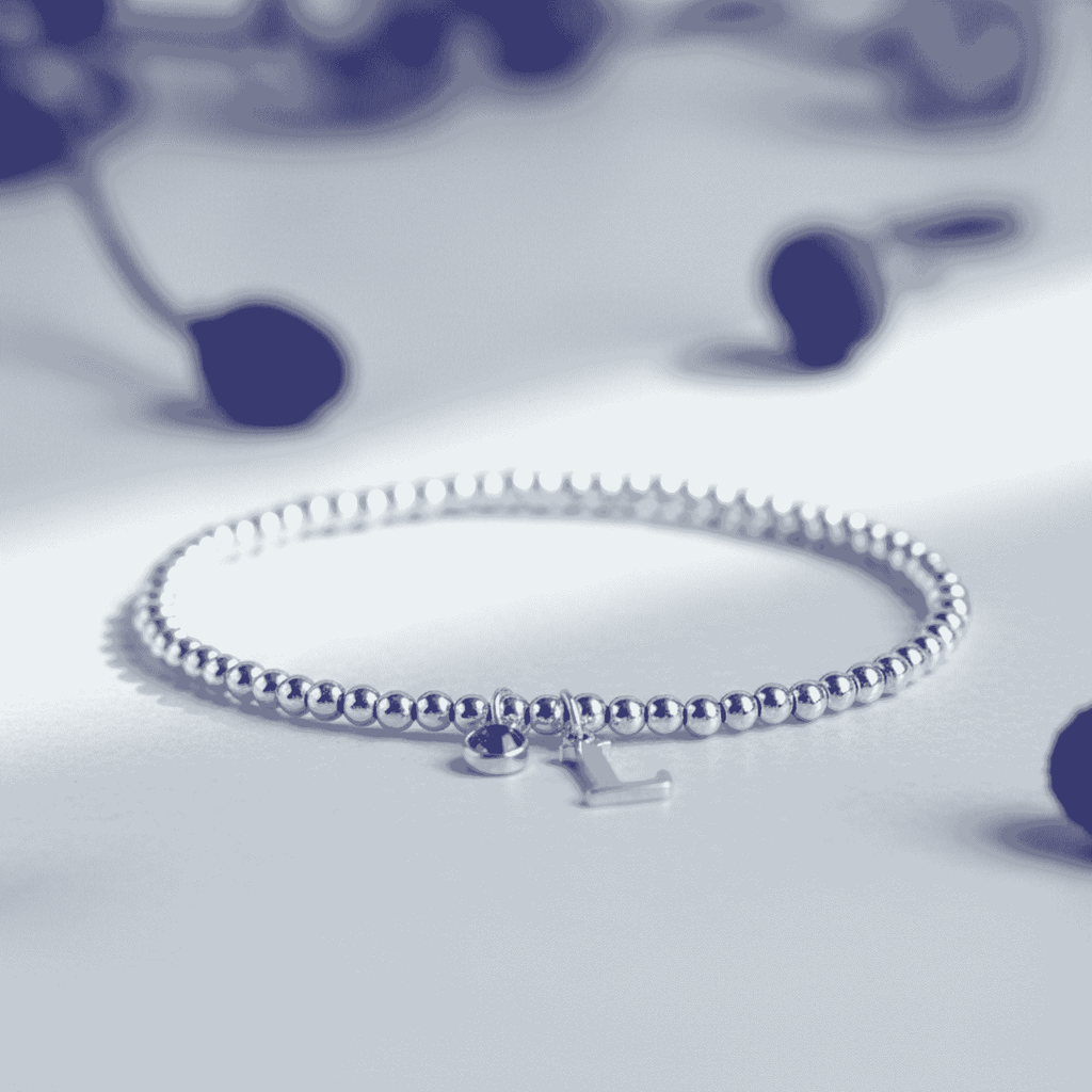 Initial & September Birthstone Bracelet | Personalised Stretch Bead Bracelet