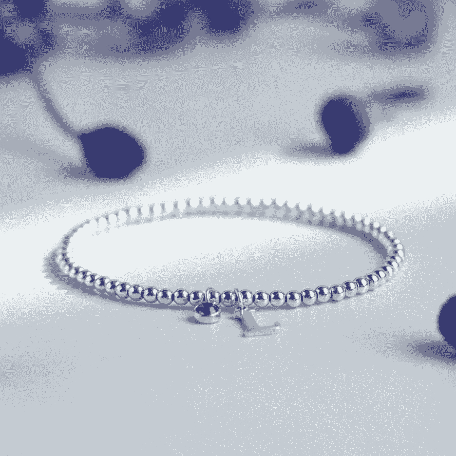 Initial & September Birthstone Bracelet | Personalised Stretch Bead Bracelet