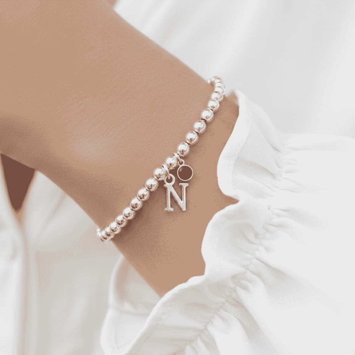 Initial & September Birthstone Bracelet | Personalised Stretch Bead Bracelet